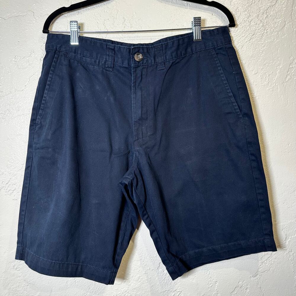 Merona Size 32 Navy Chino Shorts Flat Front Dress Golf Preppy 10" Inseam